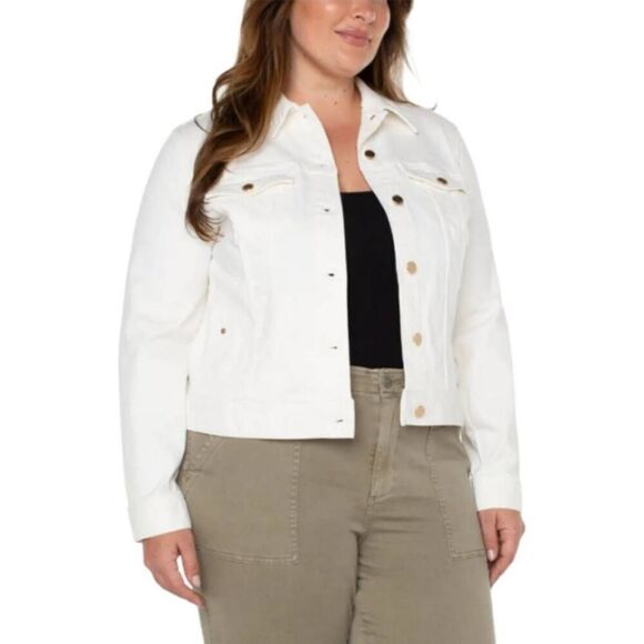 Liverpool NWT Classic White Denim Jacket 2XL Button-Front Trucker Style - Picture 2 of 12